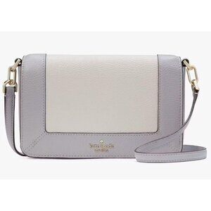 S Kate Spade Lena Crossbody Bag Gray & Ivory Pebbled Leather Purse KH792NWT $299